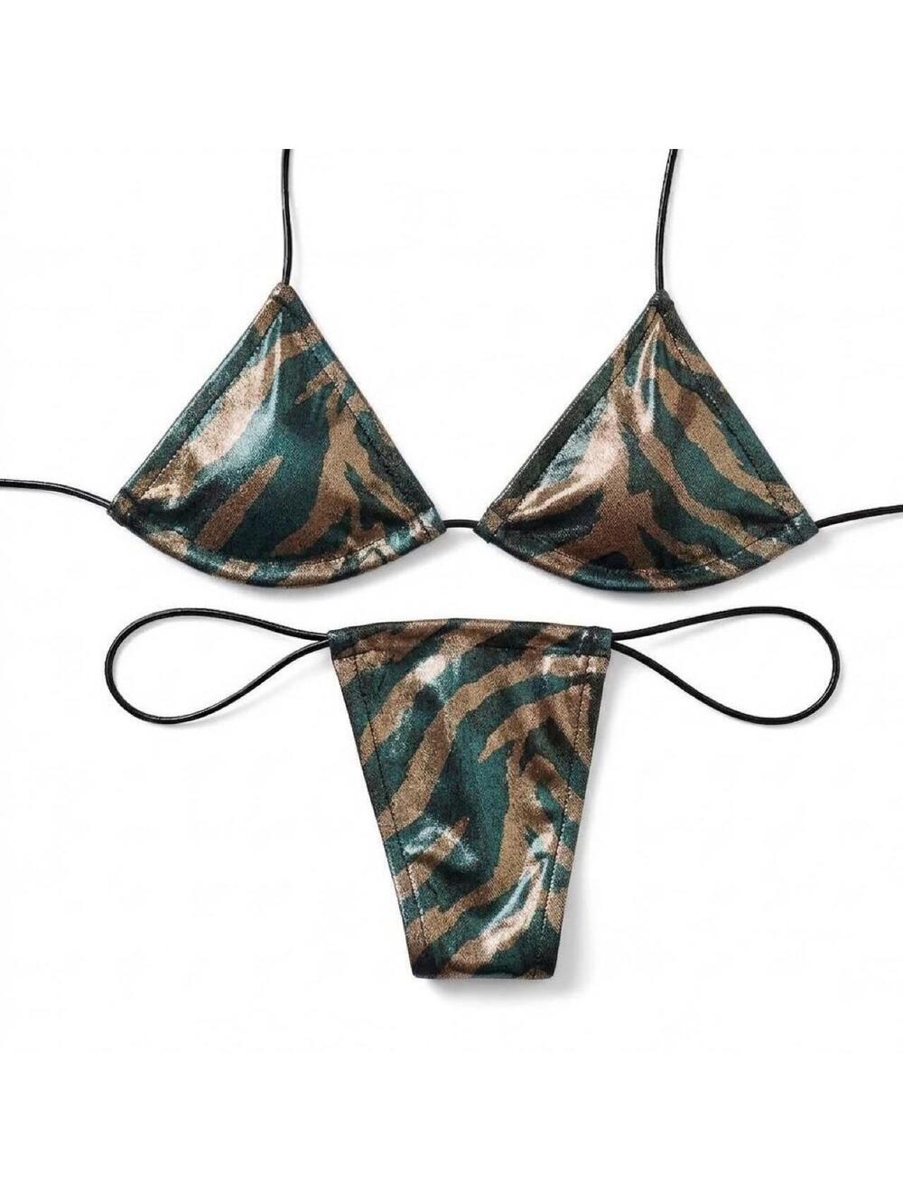 Black + Golden Tan Holographic Microkini Set